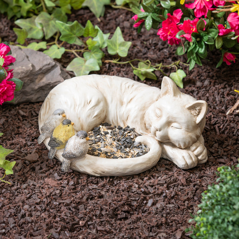 Sleeping Cat Bird Feeder Statue,2bf7299