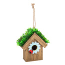 Metal and Wood Bird House with Artificial Decorations, Blue,2bh308c