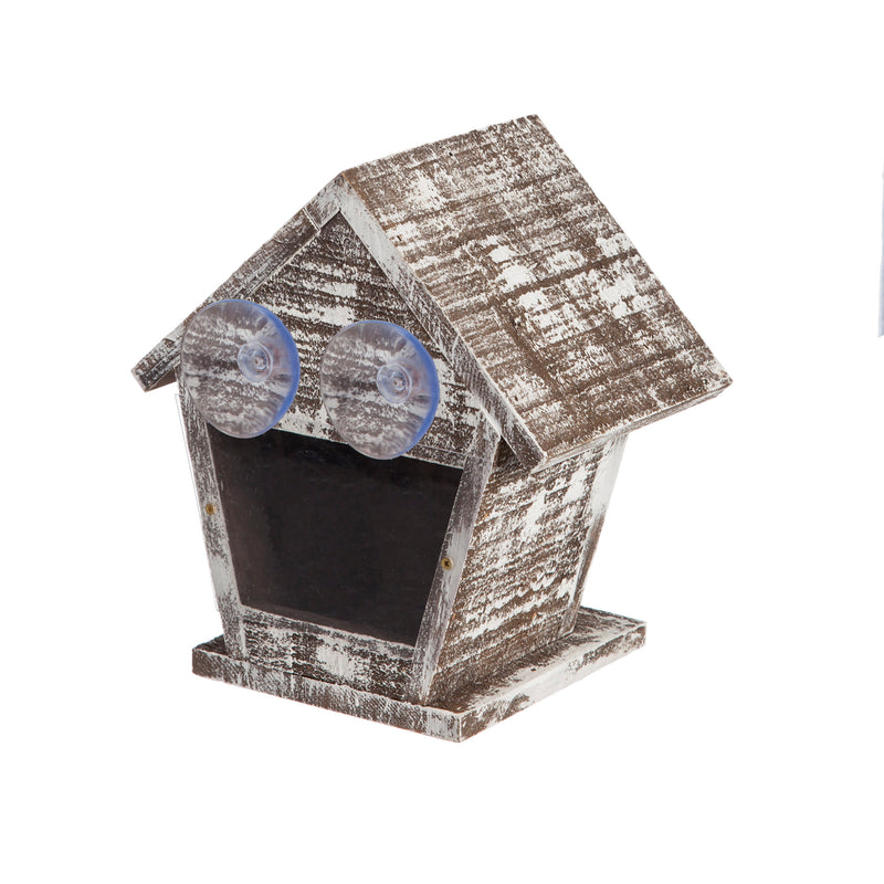 Evergreen Bird House,Vantage View Wooden Bird House, 2 ASST, Toasted and Distressed White,7x5.5x7.5 Inches
