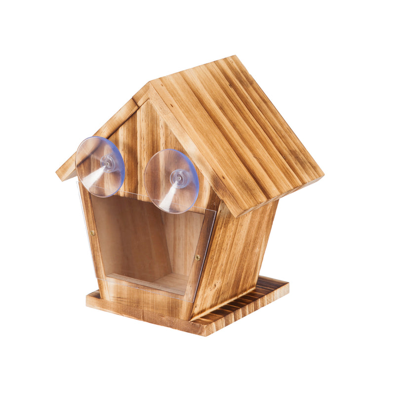 Evergreen Vantage View Wooden Bird House, 2 ASST, Toasted and Distressed White, 7'' x 5.5'' x 7.5''