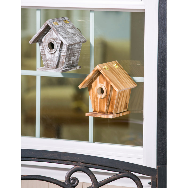 Evergreen Bird House,Vantage View Wooden Bird House, 2 ASST, Toasted and Distressed White,7x5.5x7.5 Inches