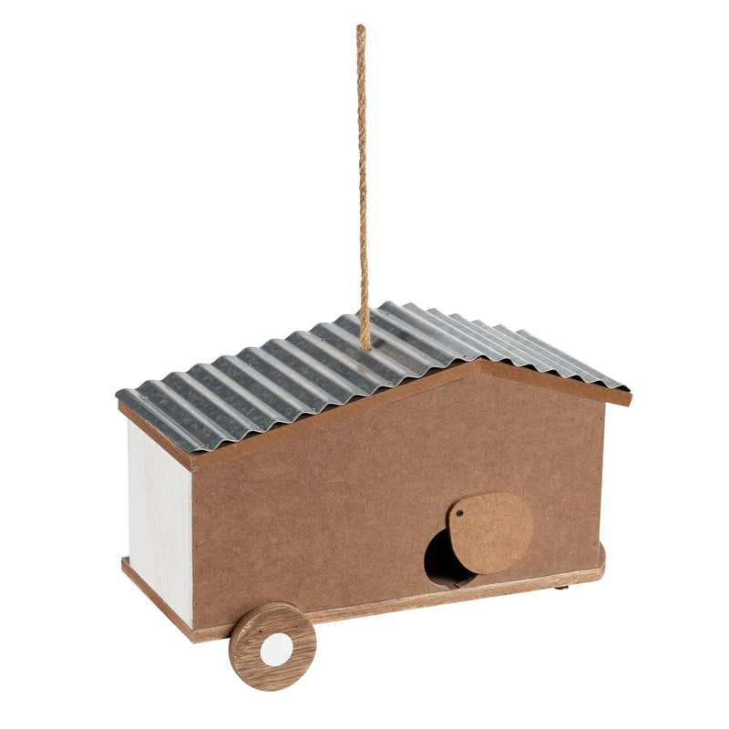 Evergreen Bird House,Metal and Wood Camper Style Home Bird House,5.5x12.13x7.6 Inches