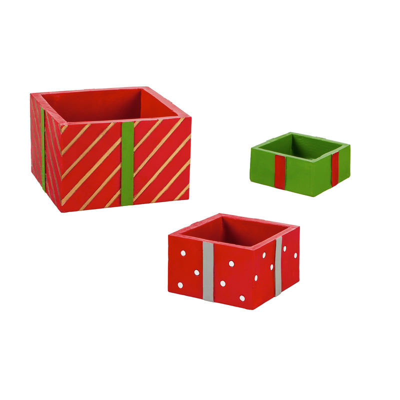 Evergreen Holiday Gnome Gift Box Garden Statuary, Set of 3, 12.6'' x 1.8'' x 1.8'' inches