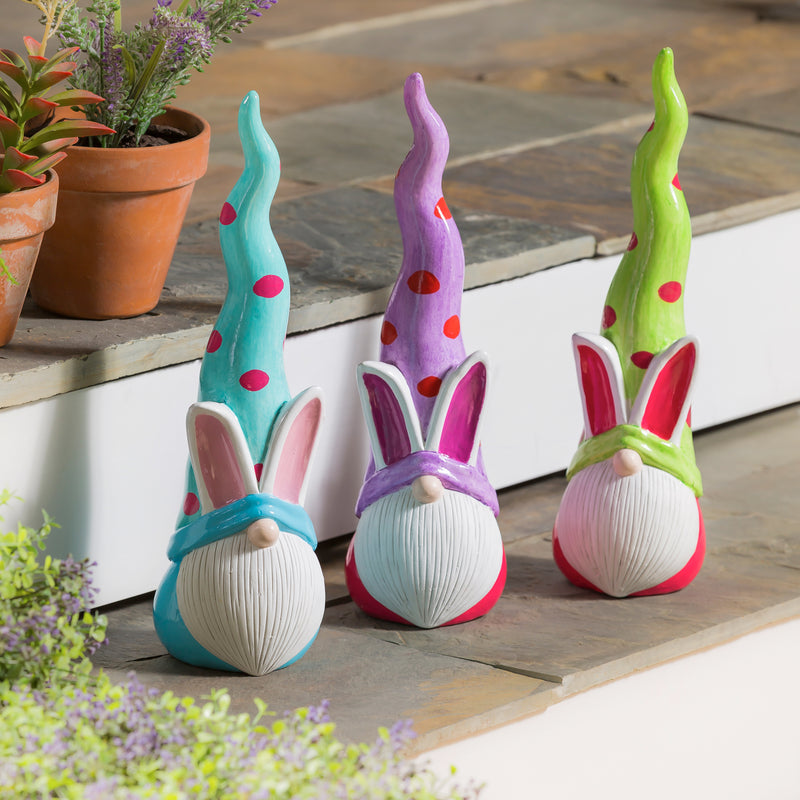 13.5"H Ceramic Bunny Gnome Garden Statuary, 3 ASST.,2cg346