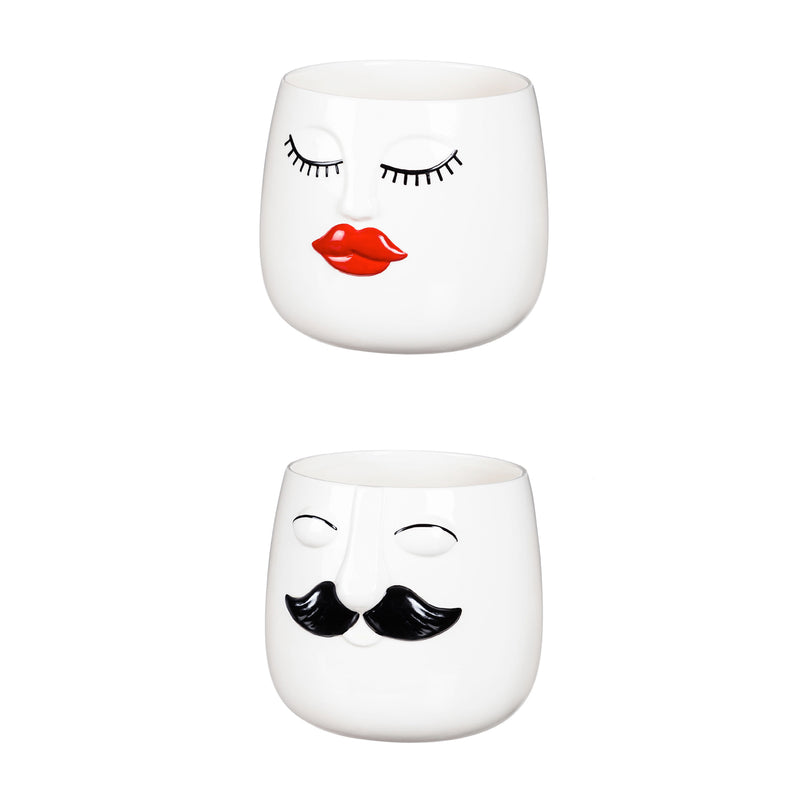 8" Ceramic Face Planter with Glazed Features,2cg353