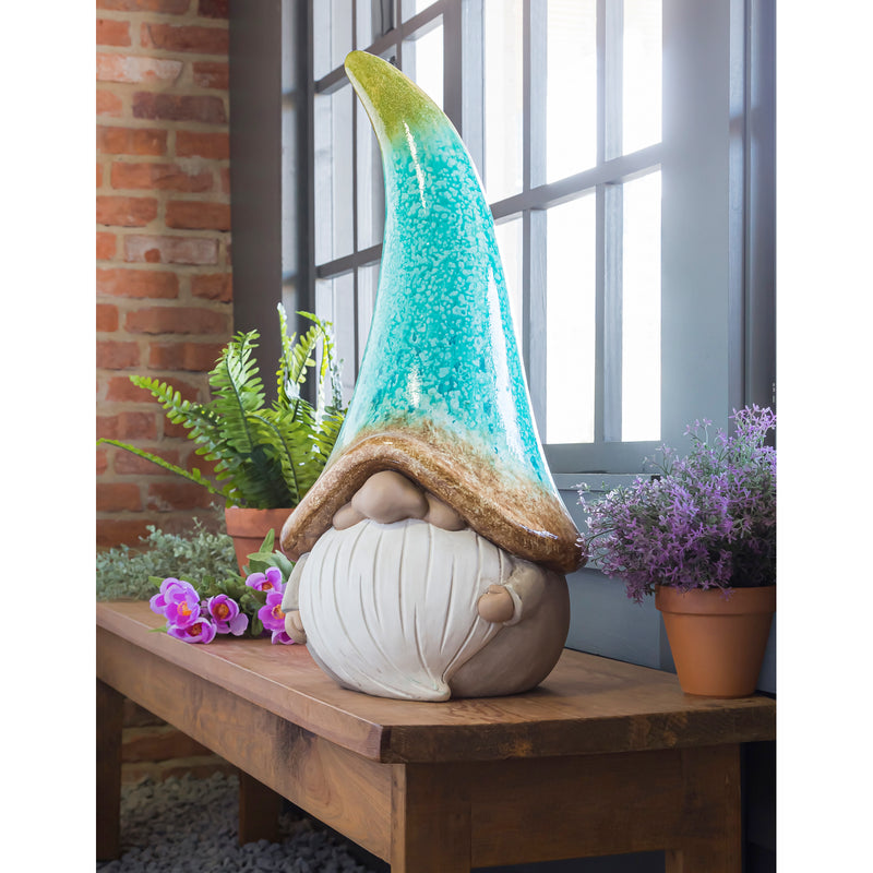 Evergreen 24.75"H Gnome with Blue Glaze Garden Statuary, 24.8'' x 7.3'' x 7.3'' inches