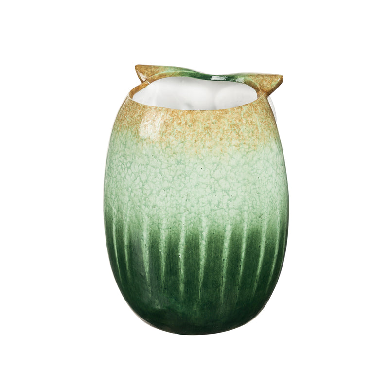 10"H Green Glazed Ceramic Owl Planter, 6.69"x7.68"x9.84"inches