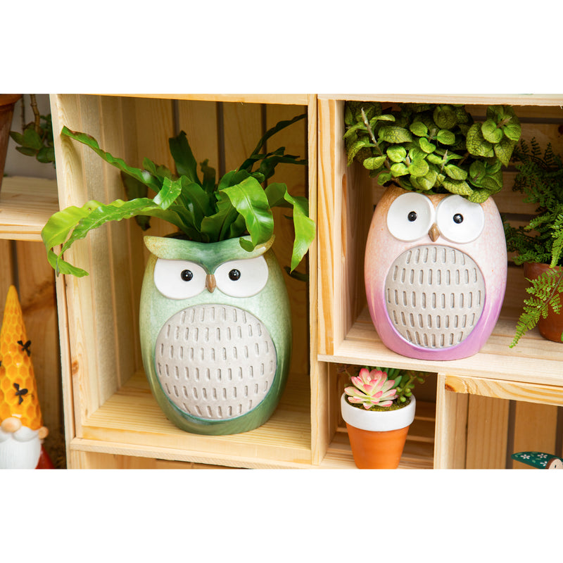 10"H Green Glazed Ceramic Owl Planter,2cg387