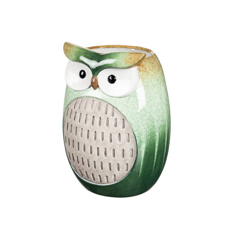 10"H Green Glazed Ceramic Owl Planter,2cg387