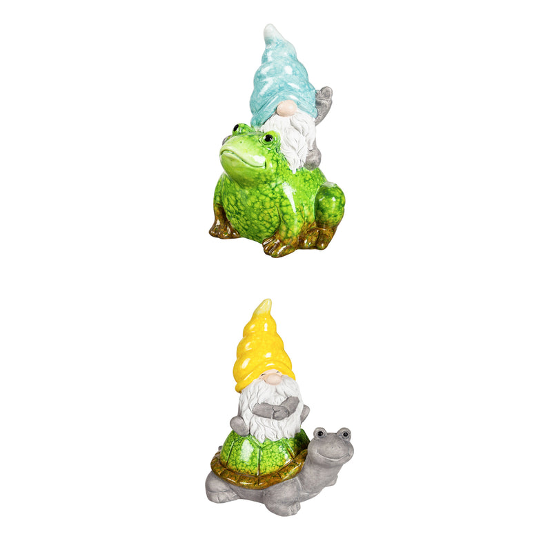 Evergreen 8"H Terracotta Traveling Gnome and Garden Friends Garden Statuary, 2 Assorted, 8.9'' x 0.7'' x 0.7'' inches