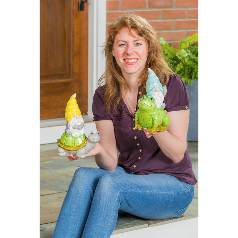 Evergreen 8"H Terracotta Traveling Gnome and Garden Friends Garden Statuary, 2 Assorted, 8.9'' x 0.7'' x 0.7'' inches