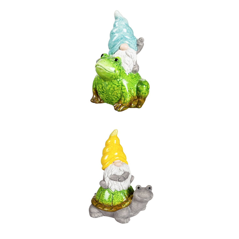 Evergreen 8"H Terracotta Traveling Gnome and Garden Friends Garden Statuary, 2 Assorted, 8.9'' x 0.7'' x 0.7'' inches