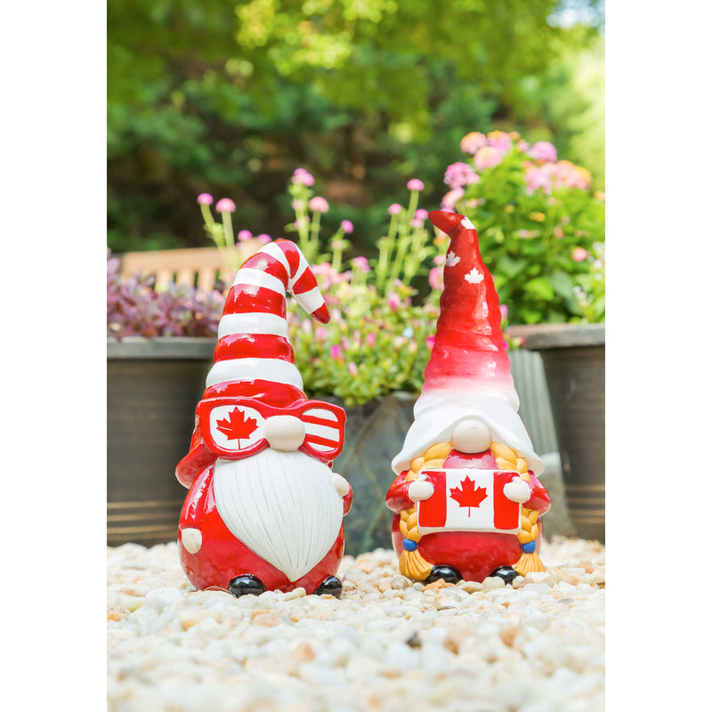 10"H Ceramic Canadian Gnome Garden Statuary, Set of 2,2cg401