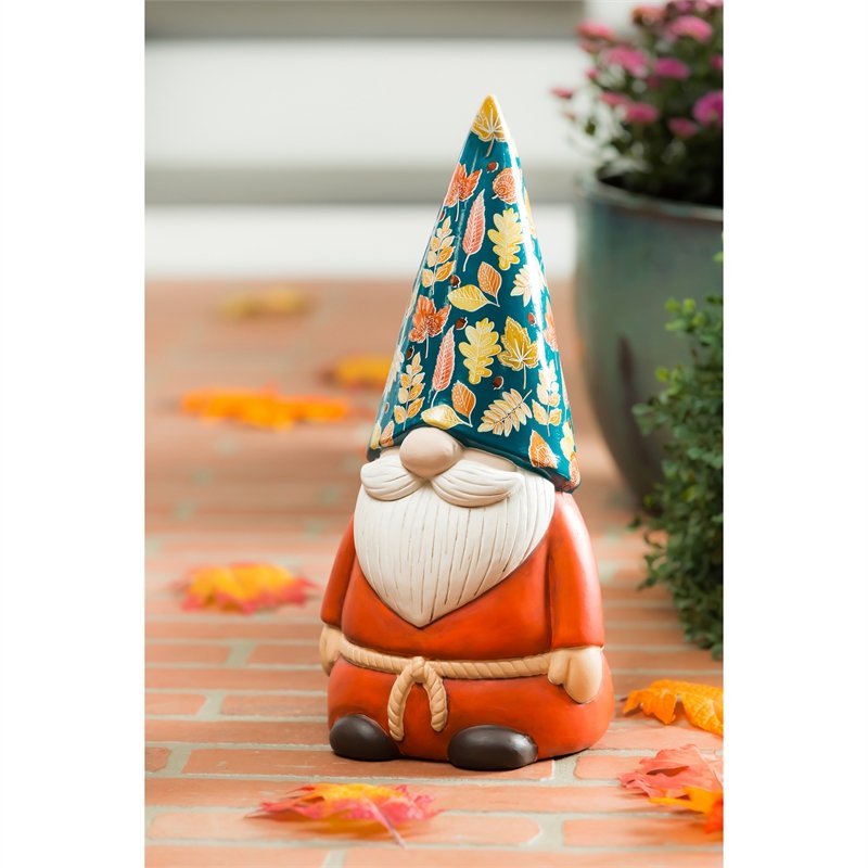 14"H Ceramic Fall Harvest Gnome Garden Statuary, 6.69"x6.3"x13.98"inches