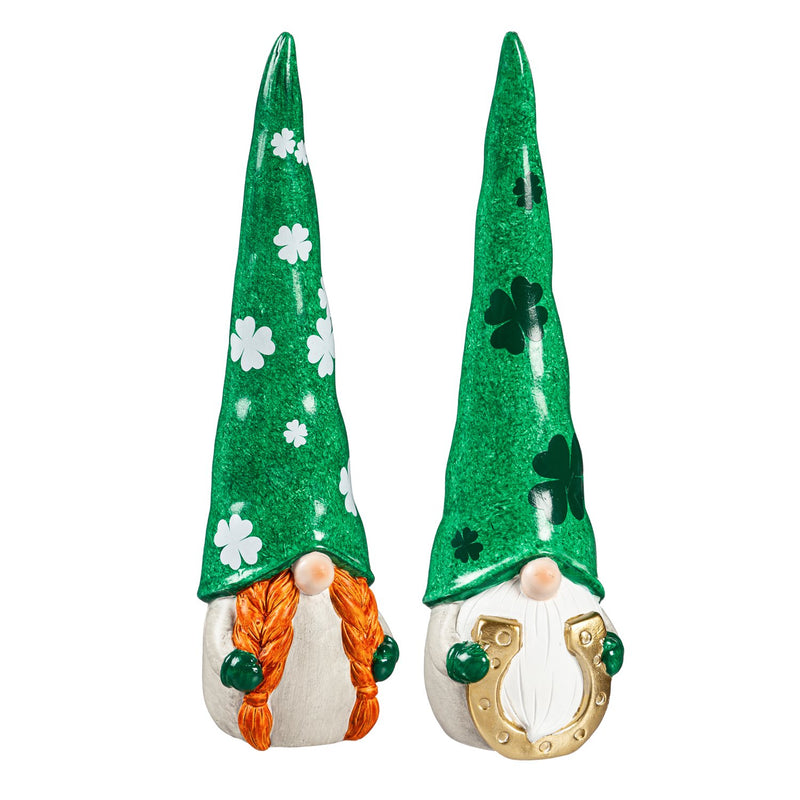 13"H Ceramic St. Patrick's Gnome Garden Statuary, Set of 2,2cg436