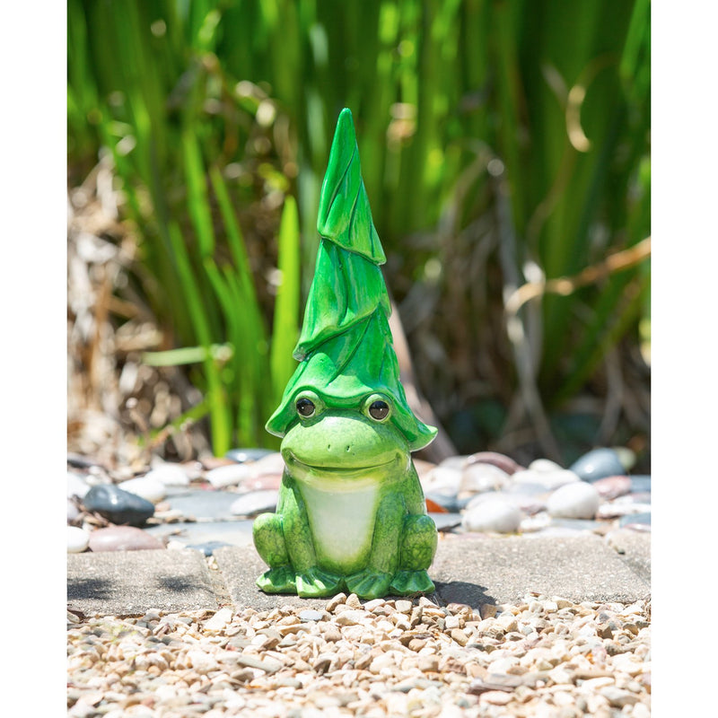 13"H Frog Gnome with Leaf Hat Garden Statuary,2cg461