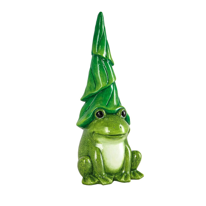 13"H Frog Gnome with Leaf Hat Garden Statuary,2cg461
