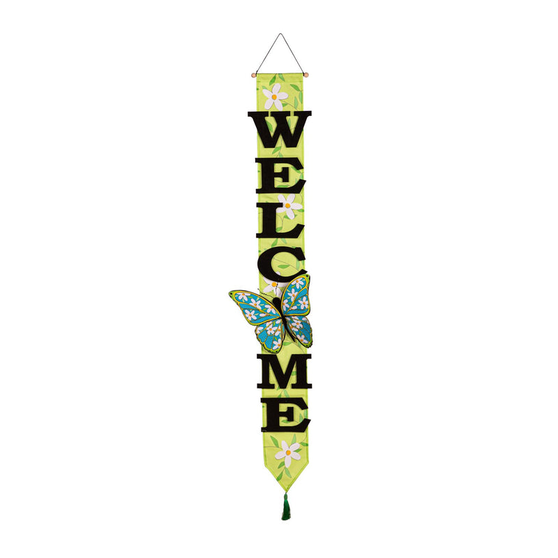 Floral Butterfly Welcome Door Banner with 3D Butterfly,2db2518