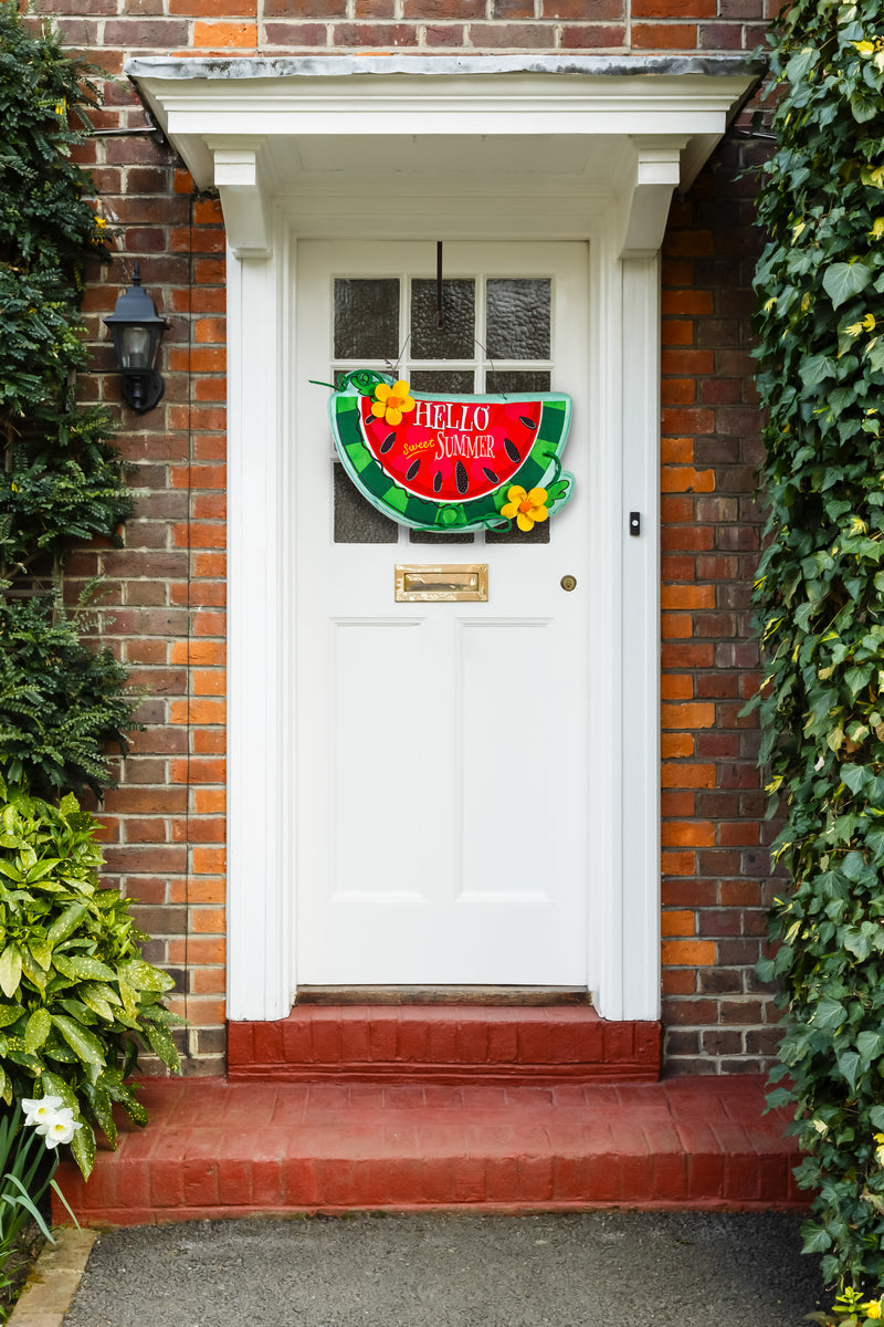 Evergreen Door Decor,Hello Sweet Summer Watermelon Estate Door Décor,25x1x13 Inches