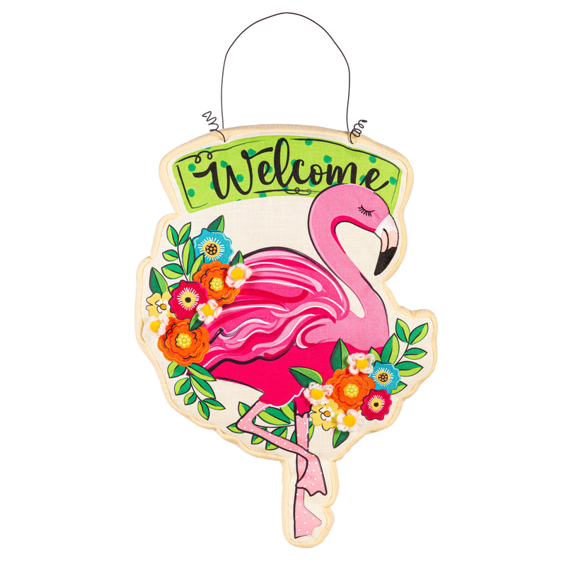 Evergreen Door Decor,Floral Flamingo Welcome Estate Door Décor,18x1x25 Inches