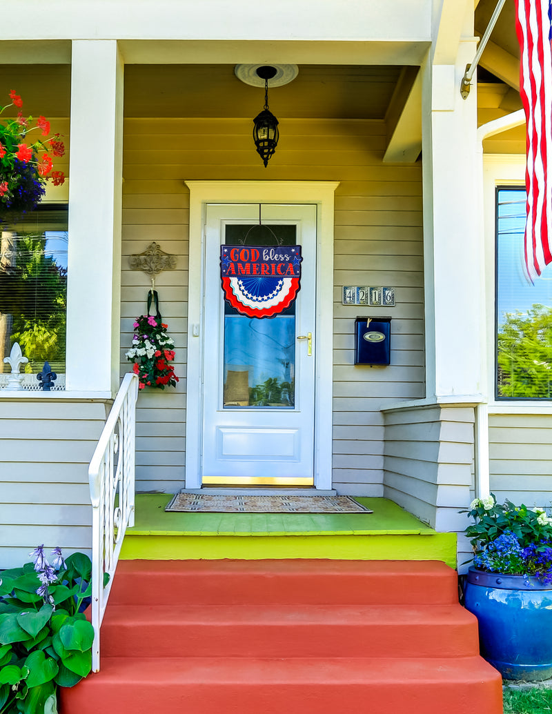 Evergreen Door Decor,Patriotic God Bless America Bunting Estate Door Décor,24x1x24 Inches