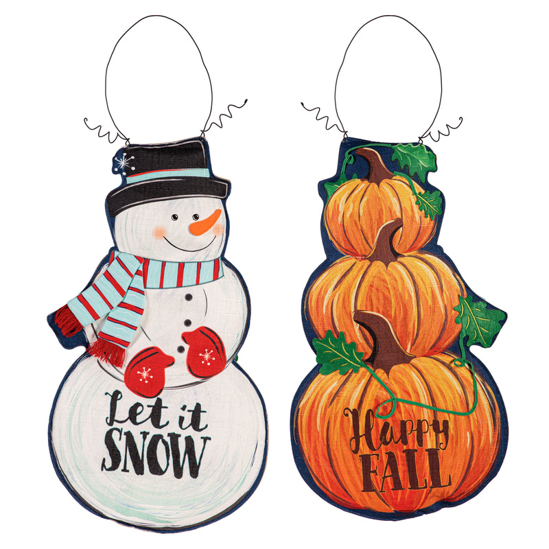 Fall Stacked Pumpkin/Winter Snowman Double Sided Estate Door Décor,2deb2568fb