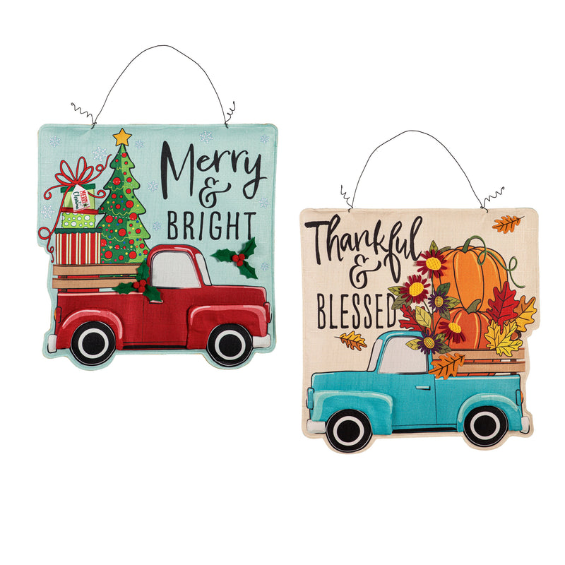 Thankful & Blessed Fall Truck/Christmas Truck Double Sided Estate Door Decor,2deb2570fb