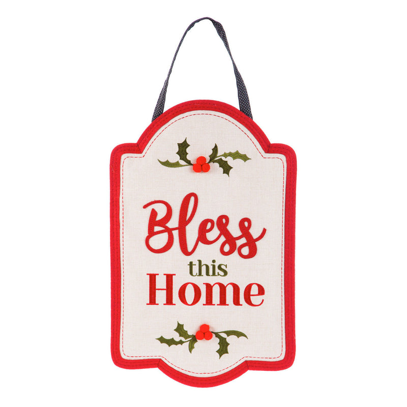 Bless This Home Holly & Berry Burlap Door Decor