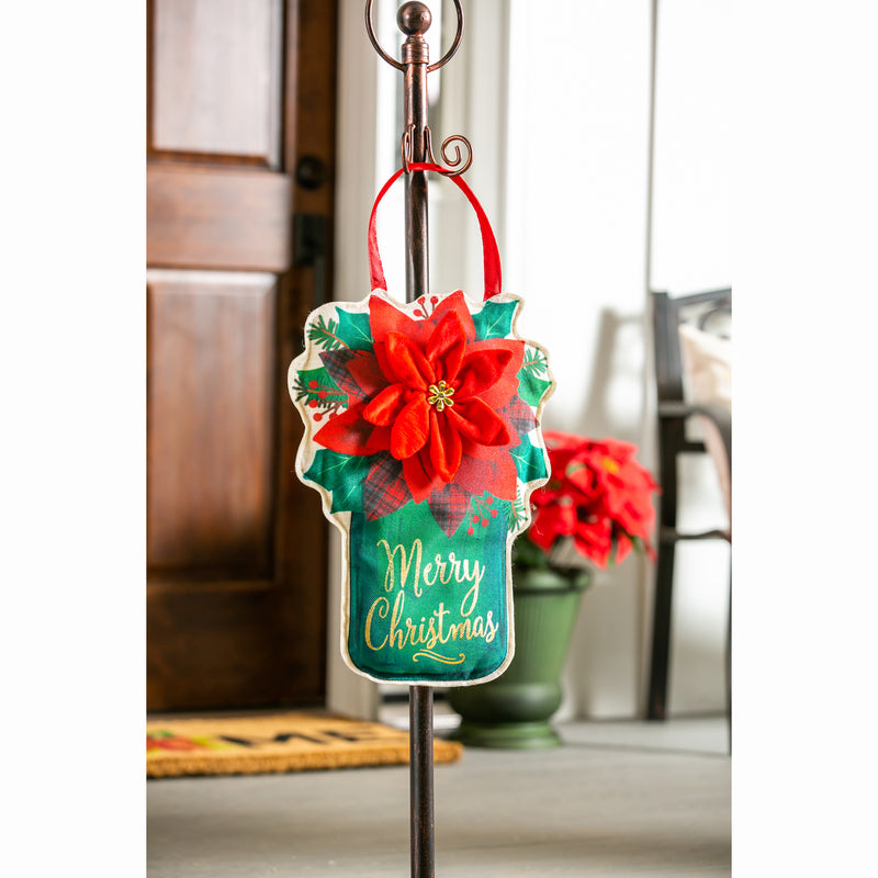 Evergreen Door Decor,Poinsettia Mason Jar Door Décor,13x17x0.4 Inches