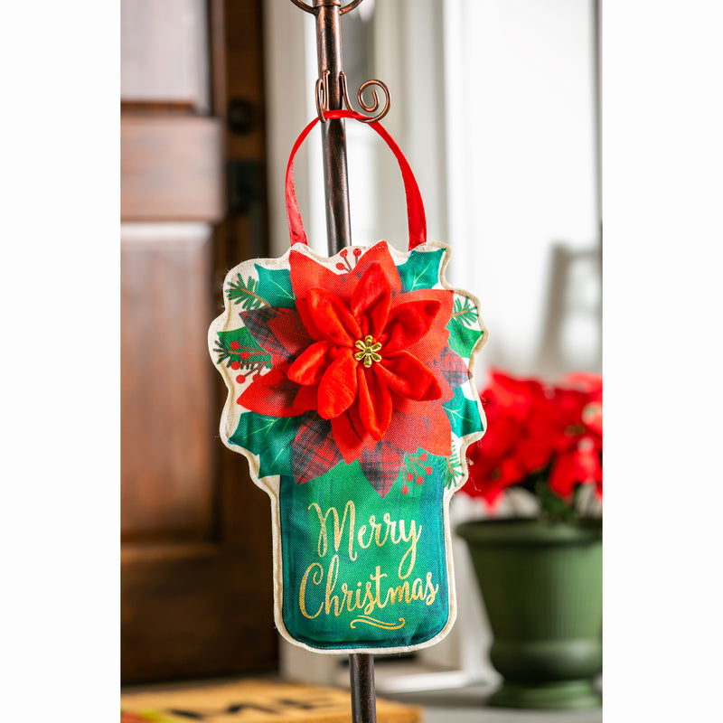 Evergreen Door Decor,Poinsettia Mason Jar Door Décor,13x17x0.4 Inches