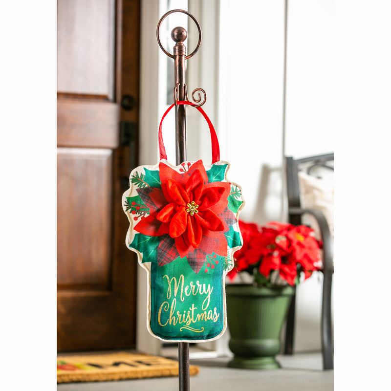 Evergreen Door Decor,Poinsettia Mason Jar Door Décor,13x17x0.4 Inches