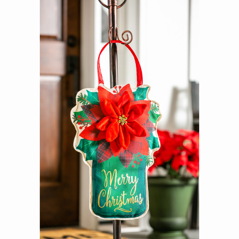 Evergreen Door Decor,Poinsettia Mason Jar Door Décor,13x17x0.4 Inches