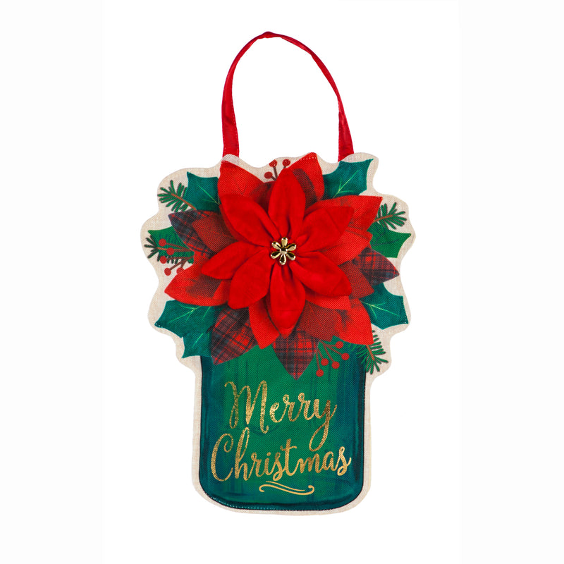 Evergreen Door Decor,Poinsettia Mason Jar Door Décor,13x17x0.4 Inches