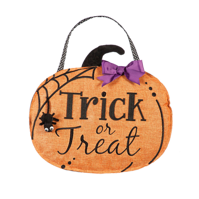 Evergreen Flag Beautiful Reversible Double Sided Trick Or Treat Hanging Door Décor - 18 x 1 x 16 Inches Fade and Weather Resistant Outdoor Decoration for Homes, Yards and Gardens