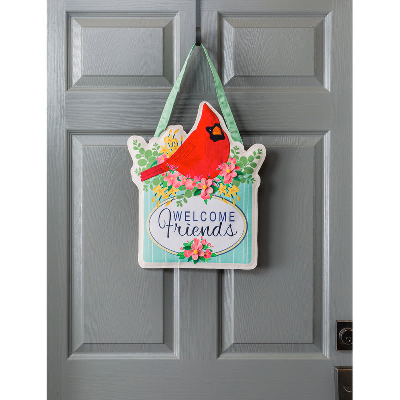 Evergreen Door Decor,Spring Floral Cardinal Door Décor,17.5x14x0.25 Inches