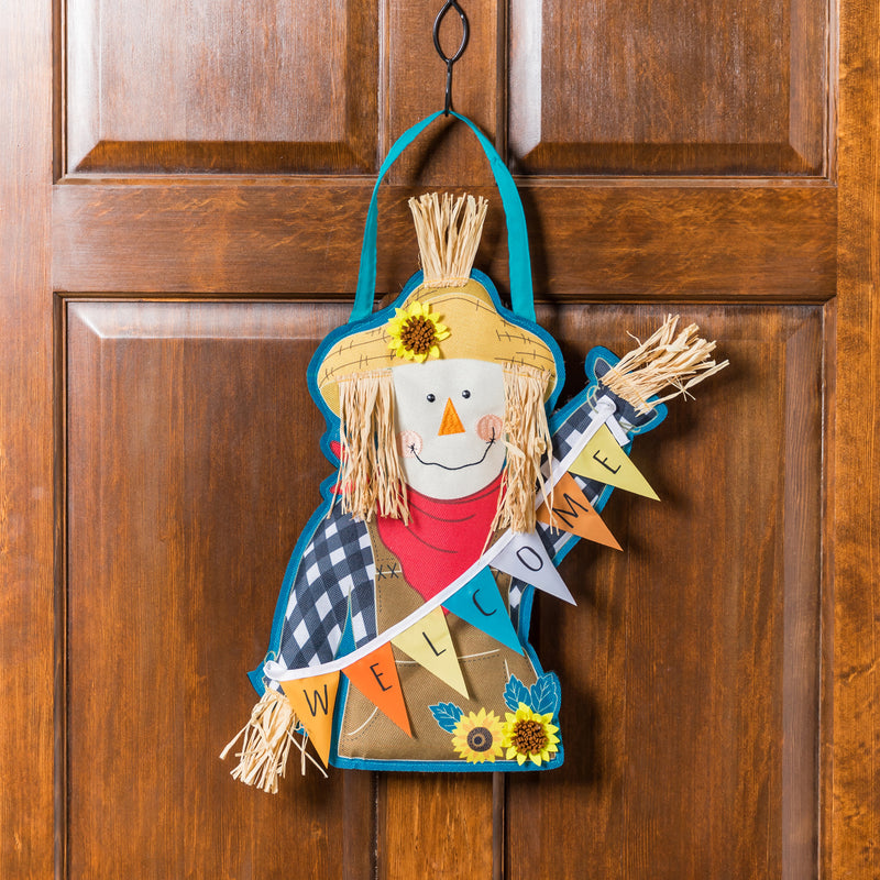 Evergreen Door Decor,Scarecrow Welcome Door Décor,15x0.35x18 Inches