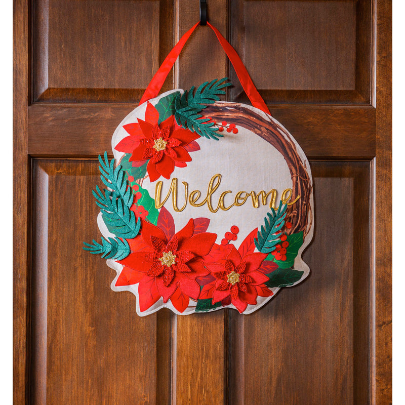 Evergreen Door Decor,Poinsettia Welcome Wreath Door Décor,18x0.25x17.5 Inches