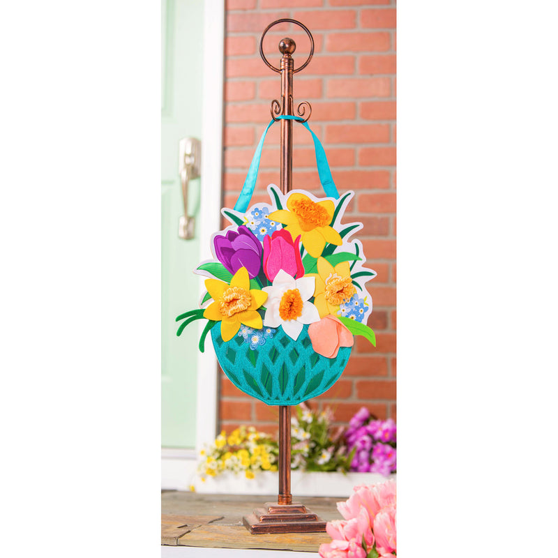 Evergreen Door Decor,Spring Floral Basket Door Décor,15x0.25x18.5 Inches