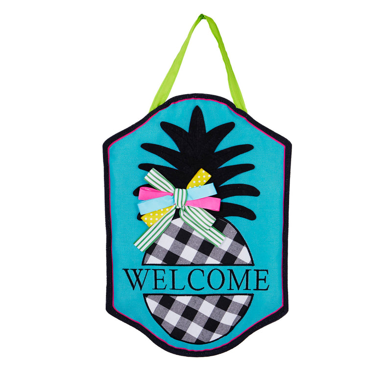 Black and White Pineapple Door Decor, 12.25"x12.25"x17.5"inches