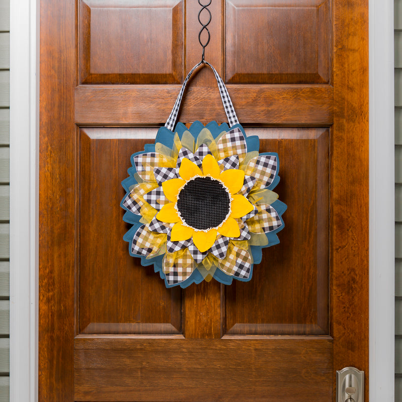 Evergreen Door Decor,Sunflower with Checks Door Décor,18x0.25x18.5 Inches