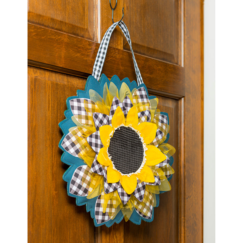 Evergreen Door Decor,Sunflower with Checks Door Décor,18x0.25x18.5 Inches