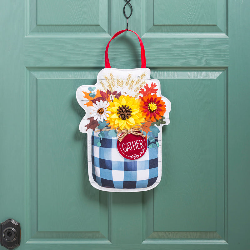 Evergreen Door Decor,Fall Check Mason Jar Door Décor,13x1.5x17 Inches