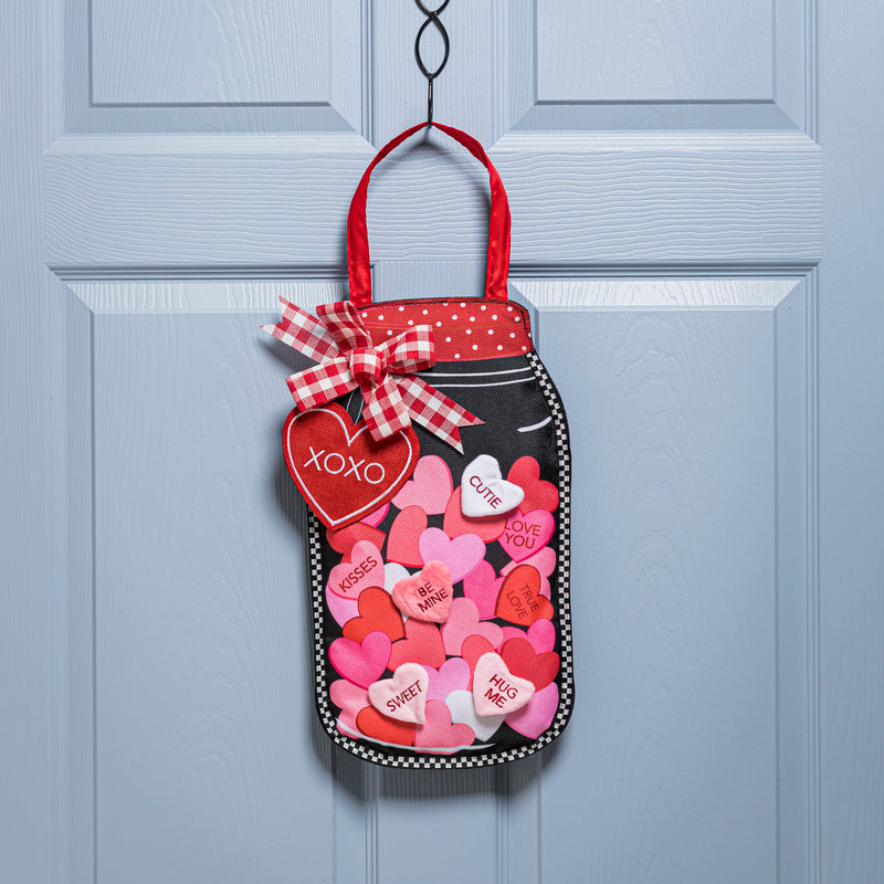 Evergreen Door Decor,Mason Jar of Hearts Door Décor,11.5x2.5x17 Inches