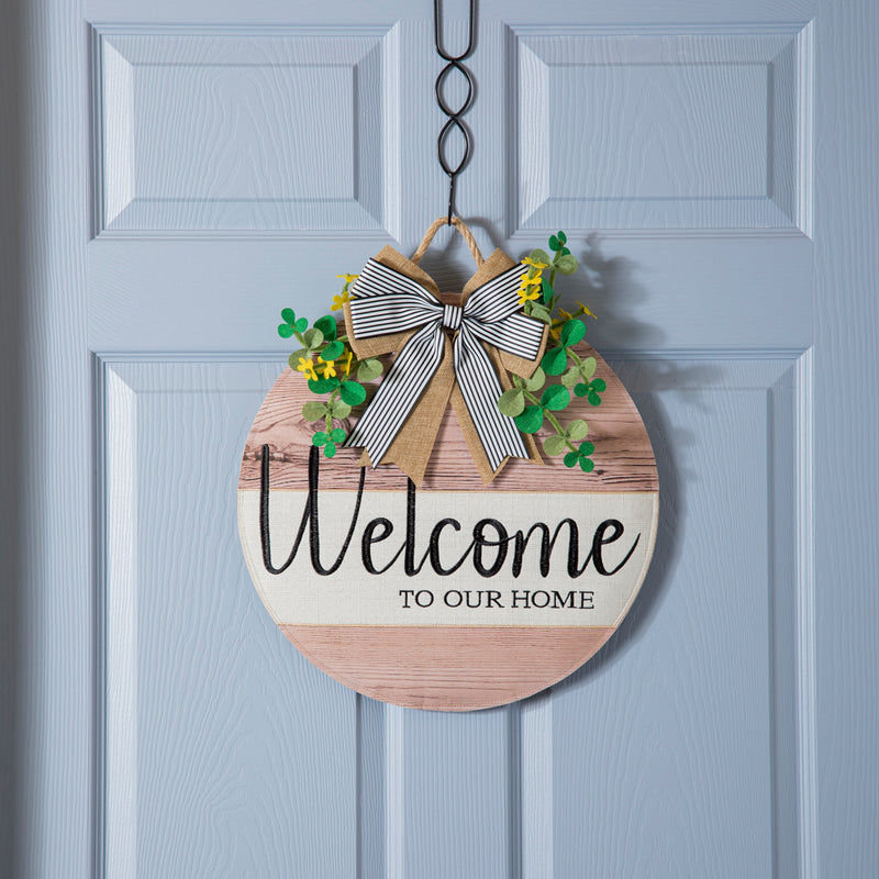 Evergreen Door Decor,Wood Grain Welcome Door Décor,0.25x16x16 Inches