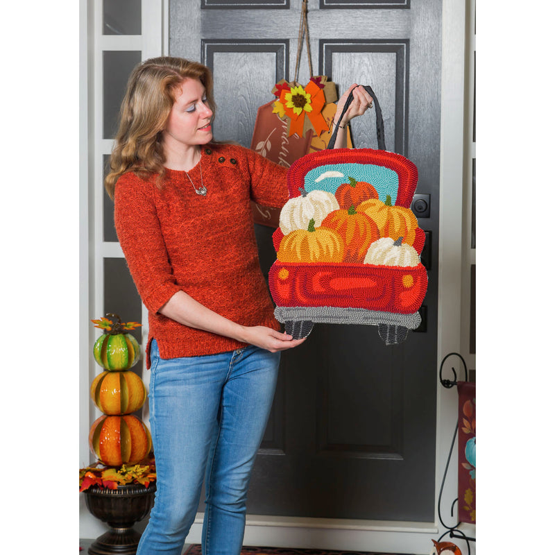 Evergreen Door Decor,Red Truck with Pumpkins Hooked Door Décor,18x0.6x17 Inches