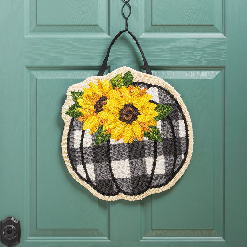 Evergreen Door Decor,Check Pumpkin and Sunflowers Hooked Door Décor,18x0.5x18 Inches