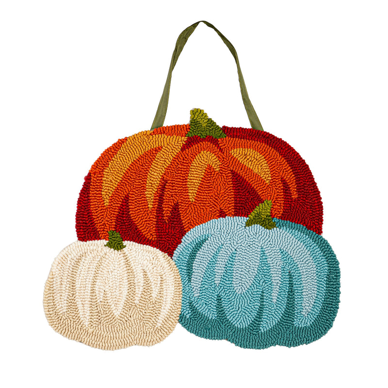 Evergreen Door Decor,Pumpkin Trio Hooked Door Décor,16x0.5x20 Inches