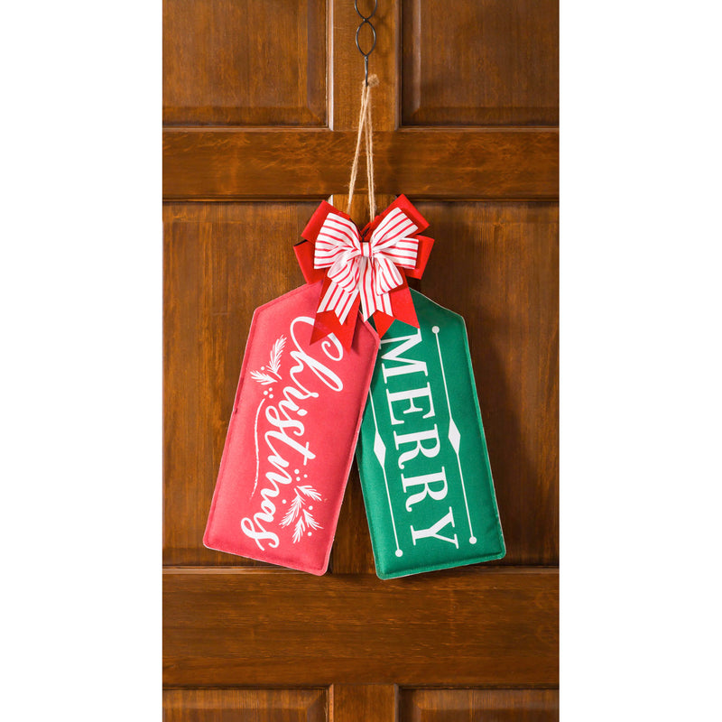 Evergreen Door Decor,Merry, Happy Reversible Door Tag,8x18x0.25 Inches