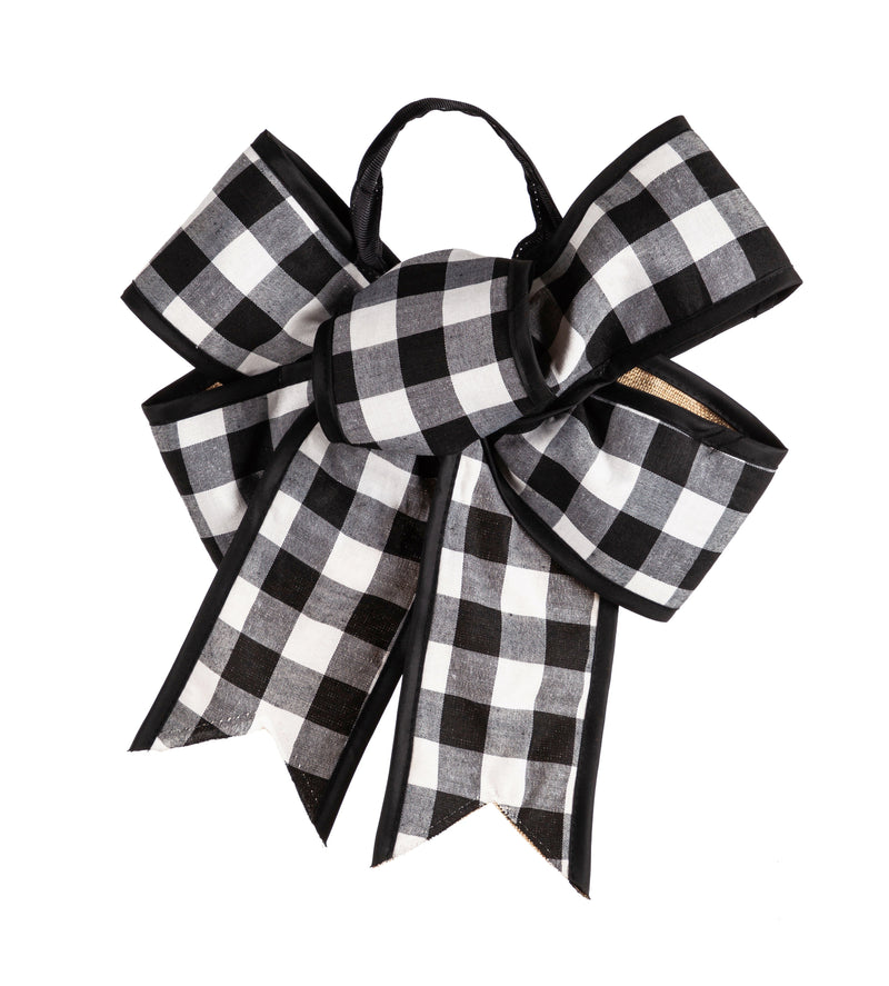 Evergreen Door Decor,Black and White Buffalo Plaid Door Tag Bow,13x1.5x18 Inches