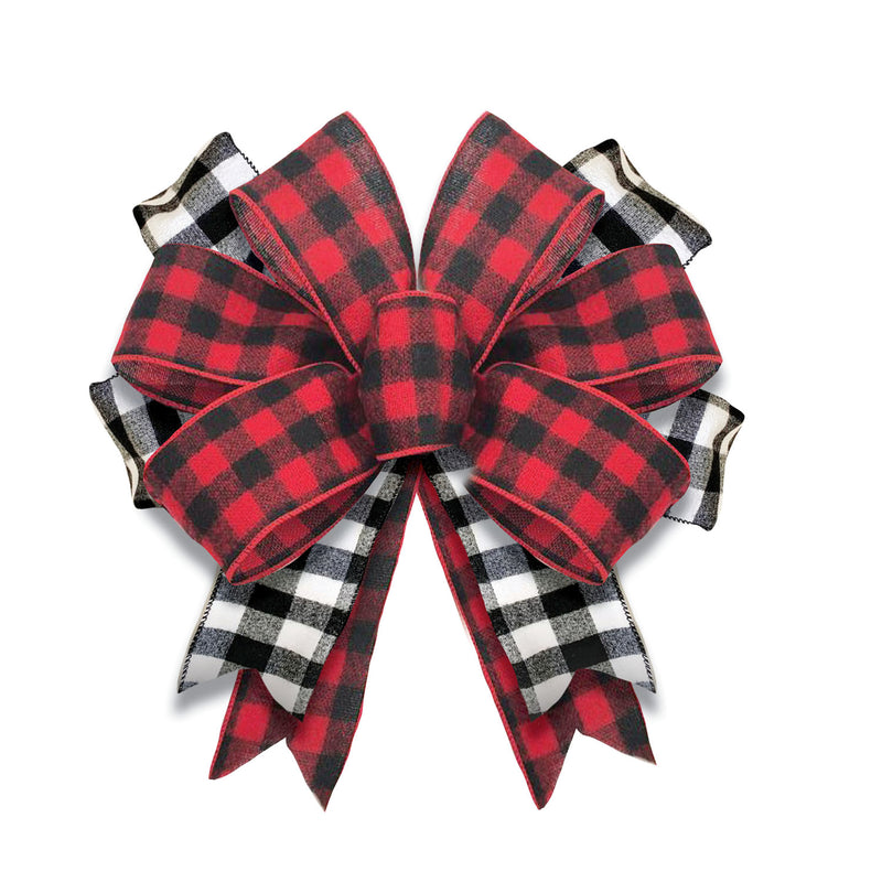 Evergreen Door Decor,Black and Red Buffalo Check Door Tag Bow,18x13x1.5 Inches
